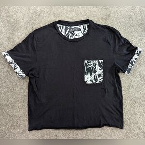 JACK and Jones baby tee solid black tropical print women's Small